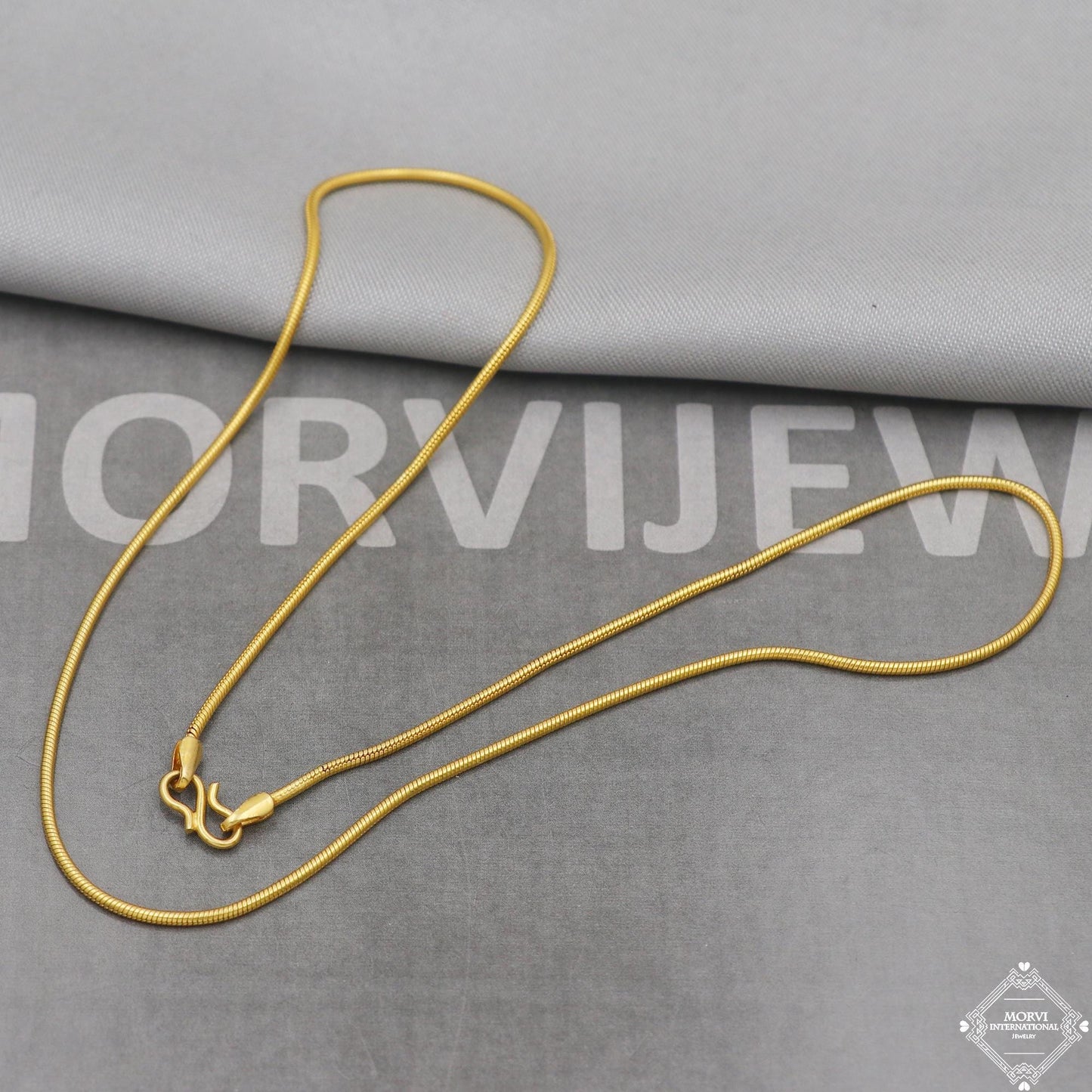 18k Yellow Gold Snake Style Chain Round Handmade Indian Gold Chain 18kt real gold jewelry for women and men, K5114