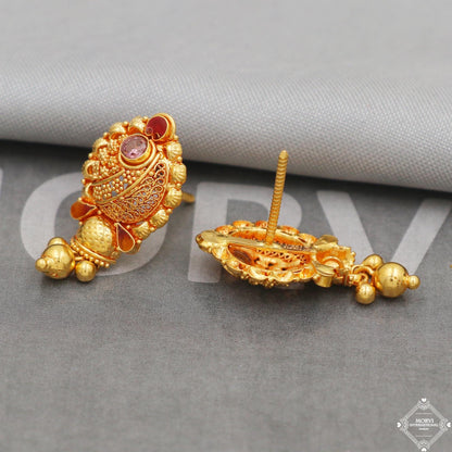 Filigree 22k Yellow Gold Earrings Handmade Indian 22kt Gold Bell Earrings Jewelry for Gift, K5125
