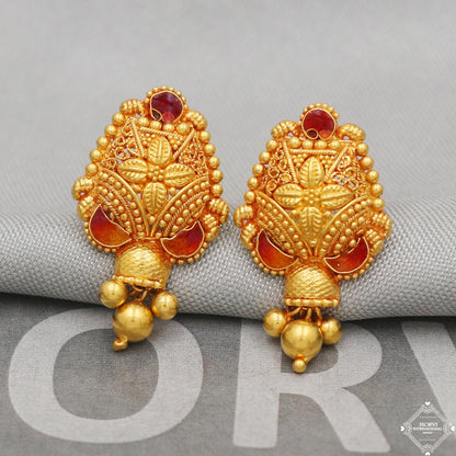 Handmade 22k Gold Flower Earrings, Indian Jewelry Gift