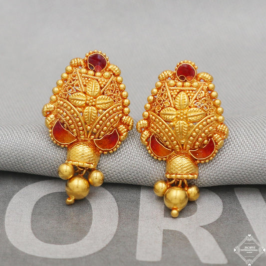 Handmade 22k Gold Flower Earrings, Indian Jewelry Gift
