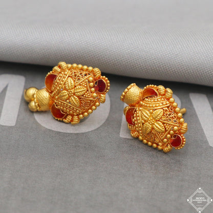 Handmade 22k Gold Flower Earrings, Indian Jewelry Gift