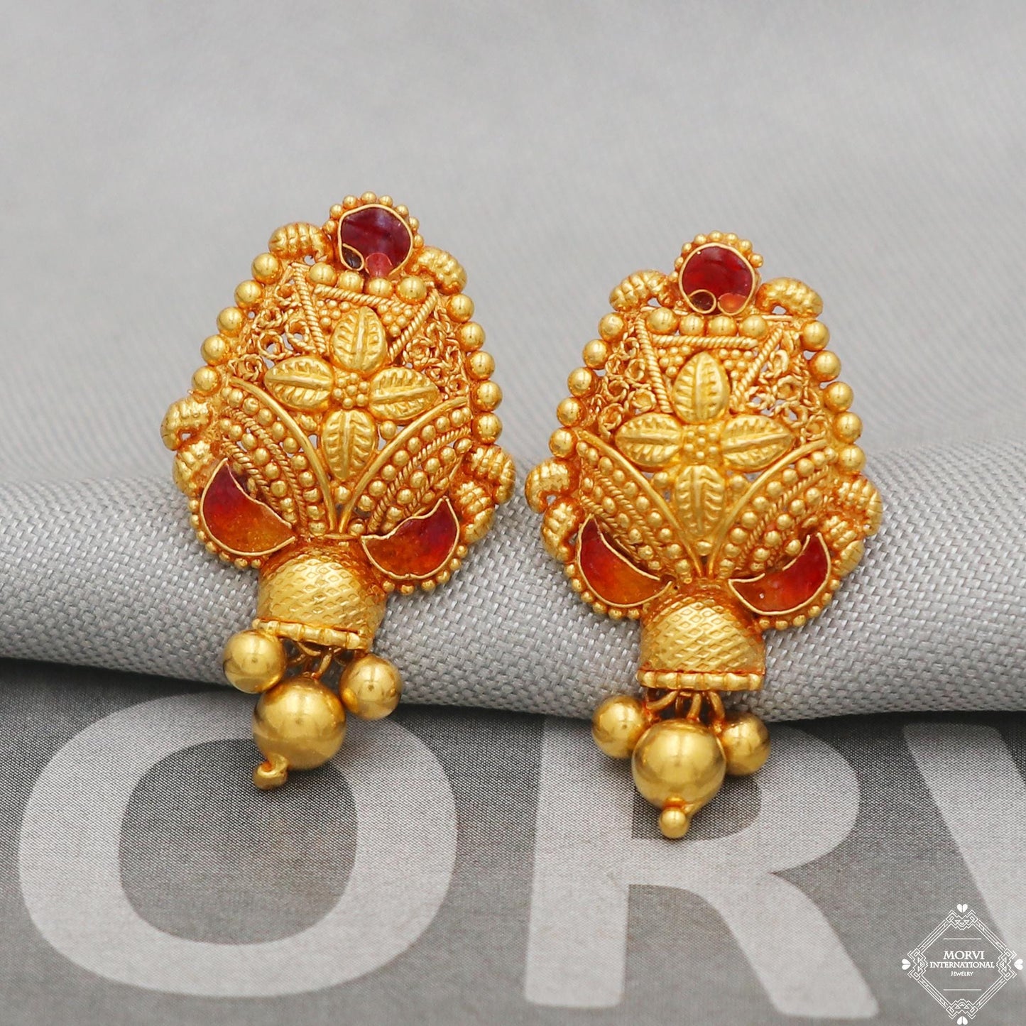 Handmade 22k Gold Flower Earrings, Indian Jewelry Gift