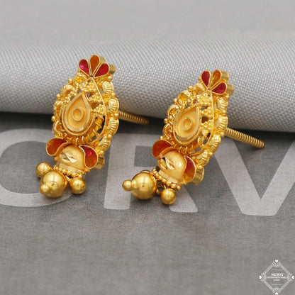 gold 22kt 22k gold earrings screw back indian jewelry, K5134