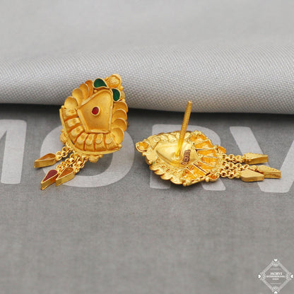 22k Yellow Gold Earrings Unique Handmade Indian 22kt Gold Stud Dangling chain Earrings Jewelry for Gift, K5136