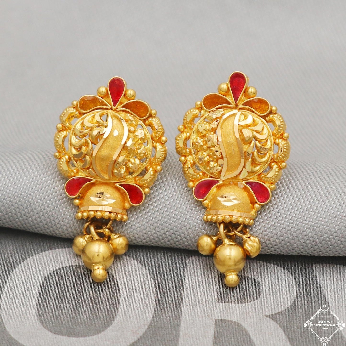 22k Intricate Gold Earrings Handmade Jewelry for gift, K5139