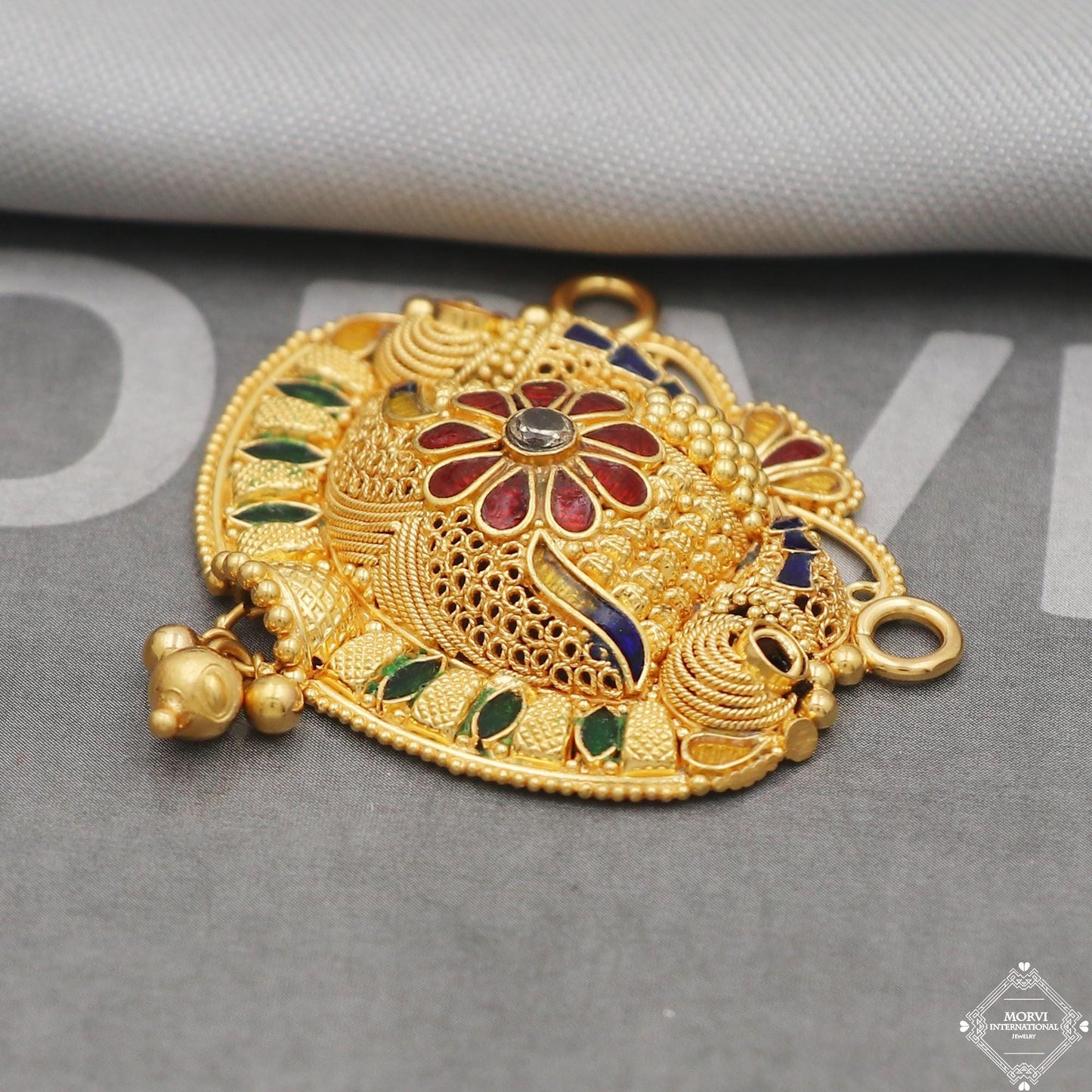 22k Yellow Gold Pendant Necklace Handmade Indian Mangalsutra Handmade Vintage Antique Design Jewelry, K5070