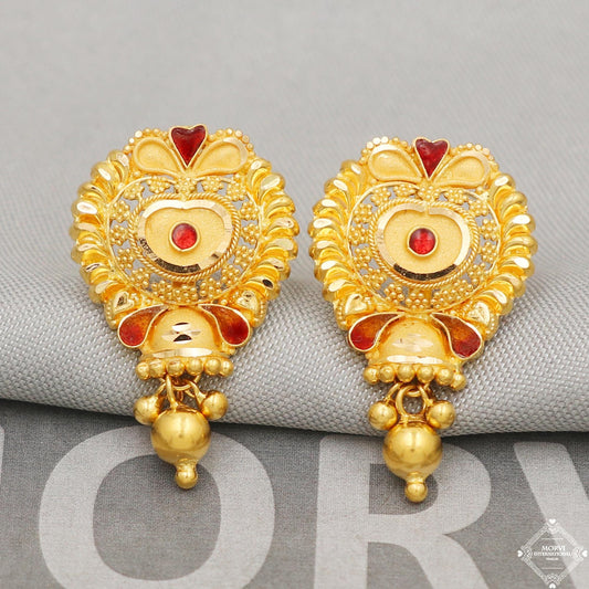 22kt 22k Yellow Gold Earrings Unique Handmade Indian 22kt Gold Stud Dangling Bell Earrings Jewelry for Gift, K5143