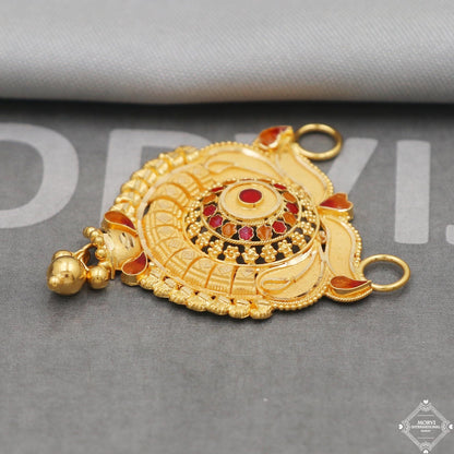22k Yellow Gold Pendant Necklace Handmade Indian Mangalsutra Handmade Vintage Antique Design Jewelry, K5076