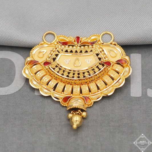 Real 22k Gold Pendant Necklace Indian Mangalsutra Handmade Vintage Antique Design Jewelry, K5080