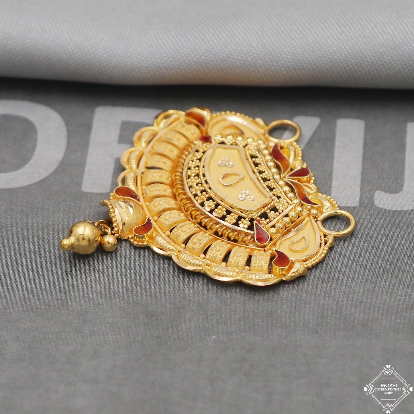 Real 22k Gold Pendant Necklace Indian Mangalsutra Handmade Vintage Antique Design Jewelry, K5080