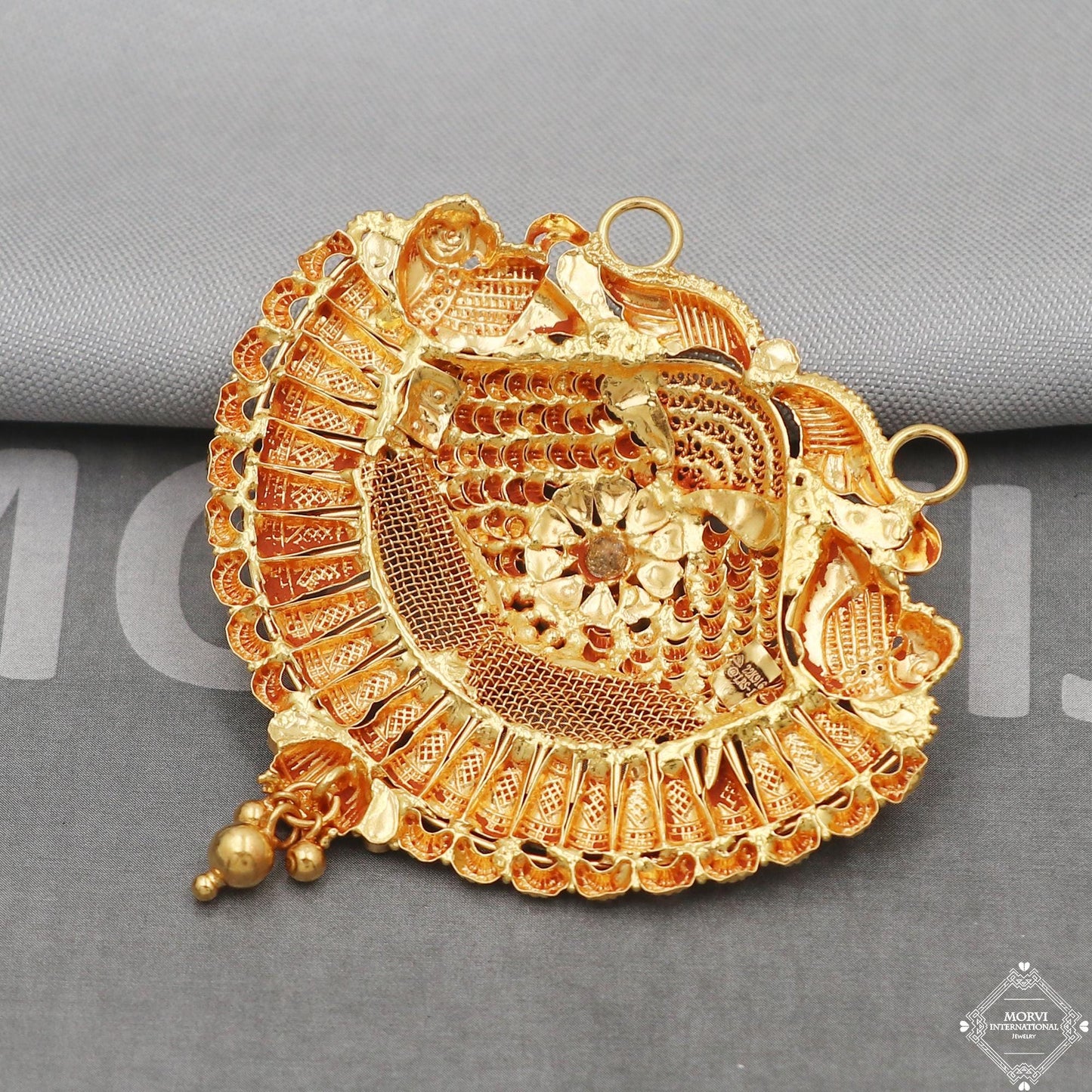 Amulet 22k Yellow Gold Pendant Necklace Handmade Indian Mangalsutra Handmade Vintage Antique Design Jewelry, K5083