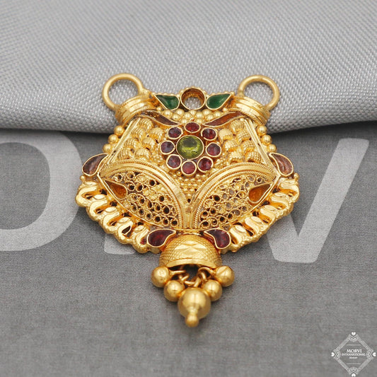 Designer 22k Yellow Gold Pendant Necklace Handmade Indian Mangalsutra Handmade Vintage Antique Design Jewelry, K5087