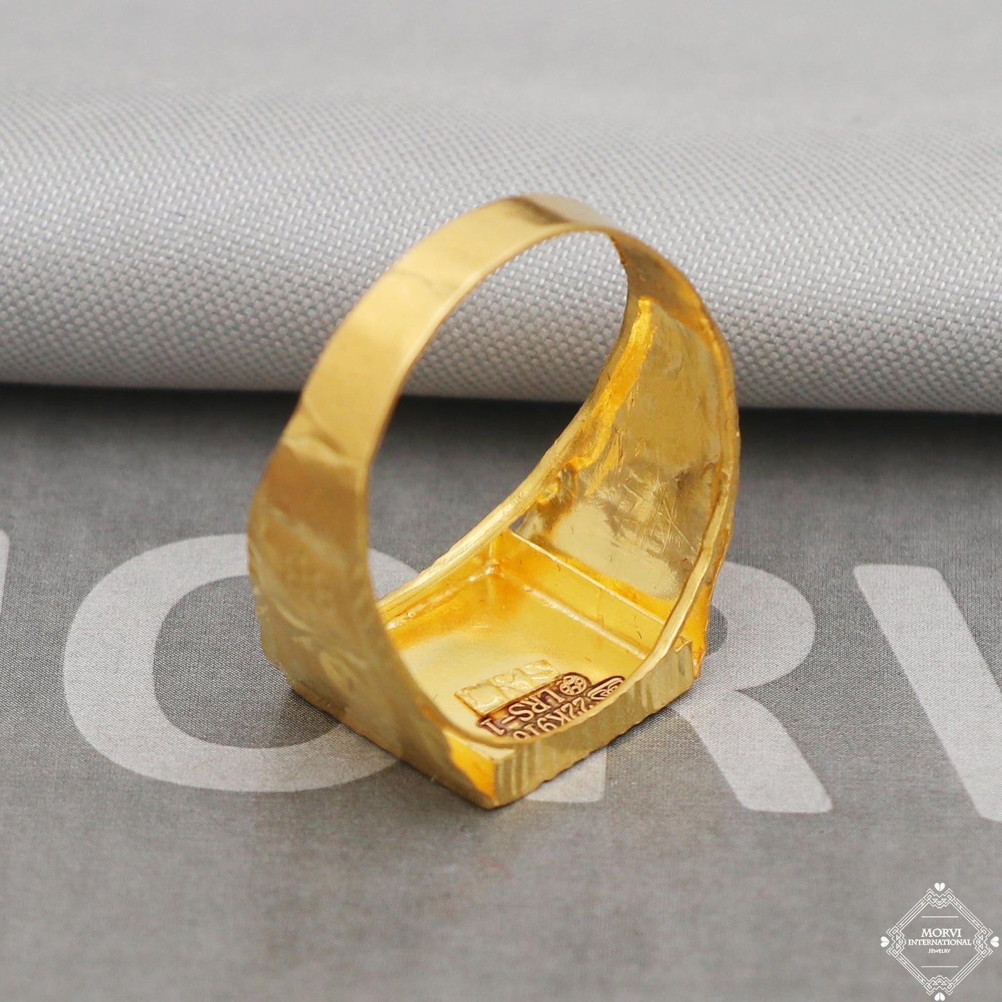 Signet Style Gold Ring, India Hand Made star Carved Solid 22kt Gold Ring Jewelry for Gift