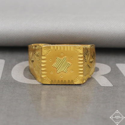 Signet Style Gold Ring, India Hand Made star Carved Solid 22kt Gold Ring Jewelry for Gift