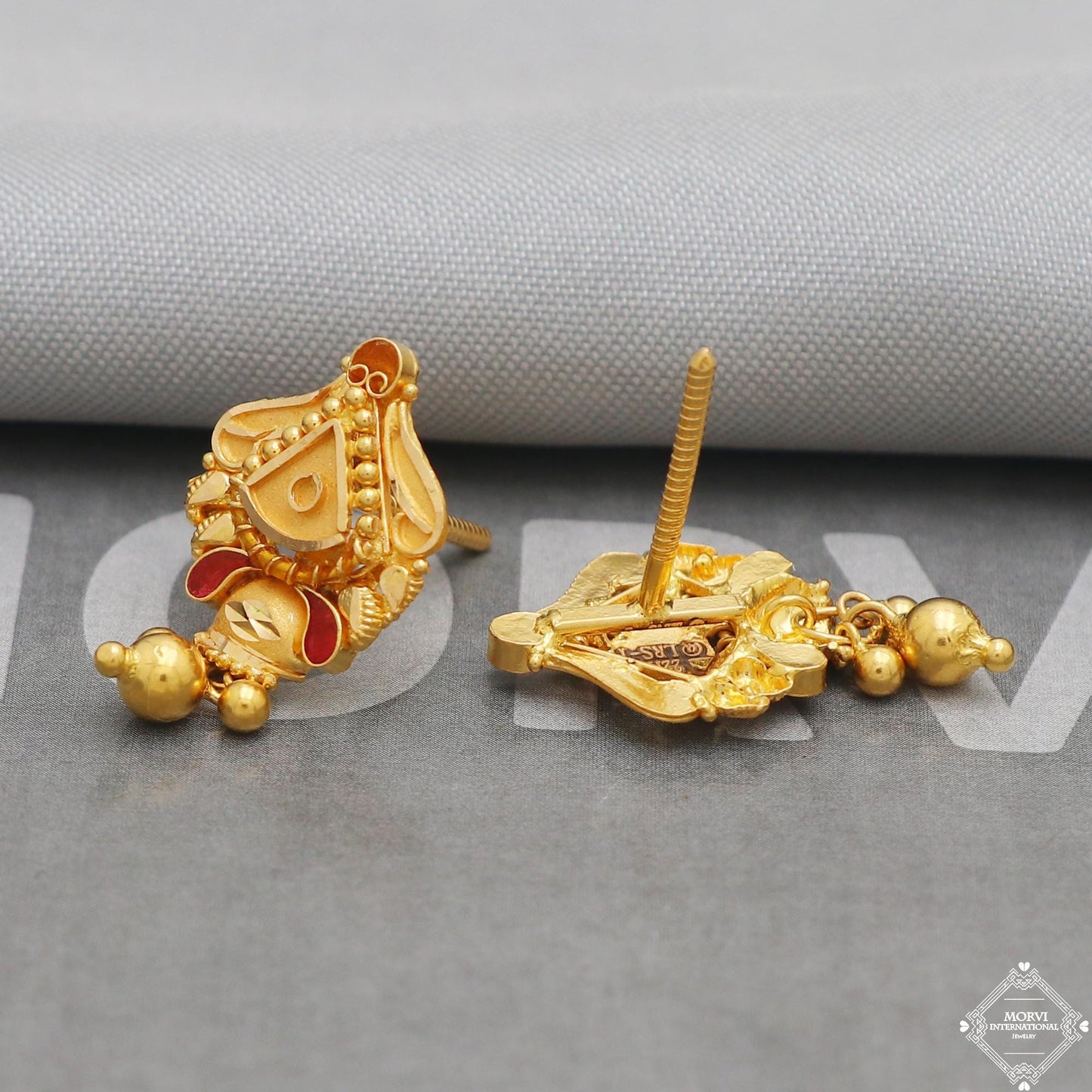 Solid 22k Pure Gold Earrings, Handcrafted Gold Earrings for women, Indian Jewelry, K5192