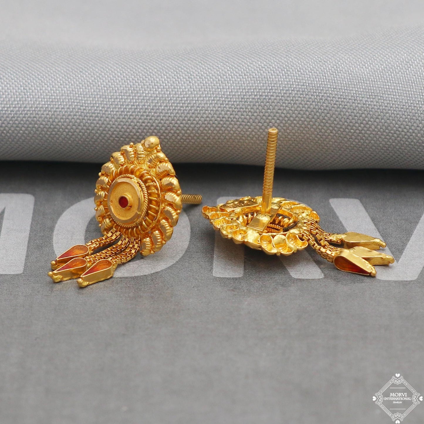 Paisley design 22k Yellow Gold Earrings Dangle Style Handmade Jewelry,  K5193