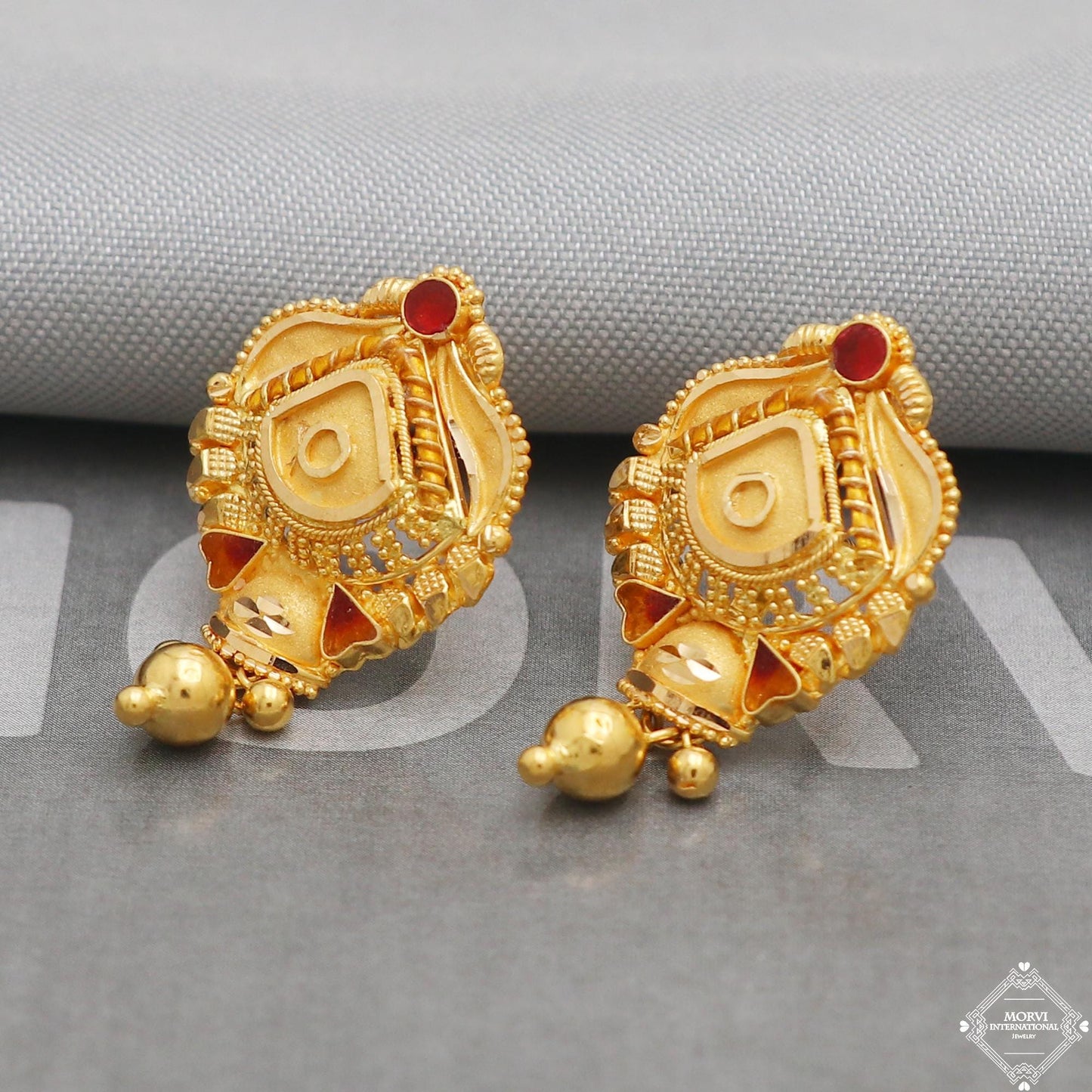 Solid 22k Pure Gold Earrings, Handcrafted Gold Earrings for women, Indian Jewelry, K5195