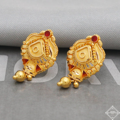 Solid 22k Pure Gold Earrings, Handcrafted Gold Earrings for women, Indian Jewelry, K5195