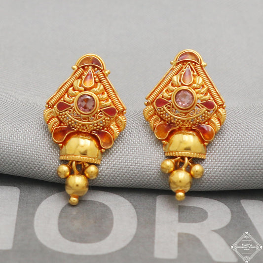 Solid 22k Pure Gold Earrings, Handcrafted Gold Earrings for women, Indian Jewelry, K5196