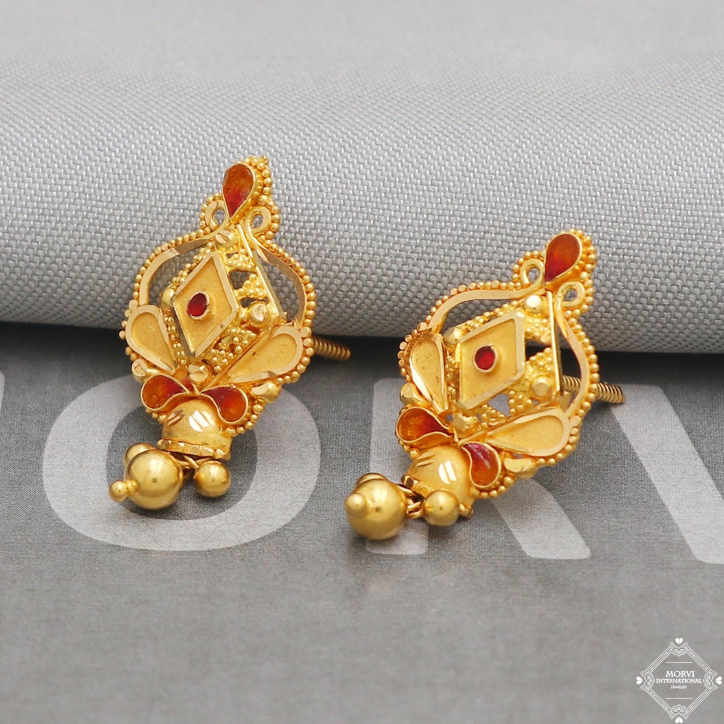 Solid 22k Pure Gold Earrings, Handcrafted Gold Earrings for women, Indian Jewelry, K5199