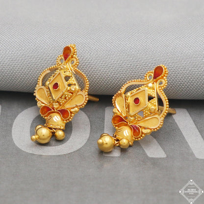 Solid 22k Pure Gold Earrings, Handcrafted Gold Earrings for women, Indian Jewelry, K5199