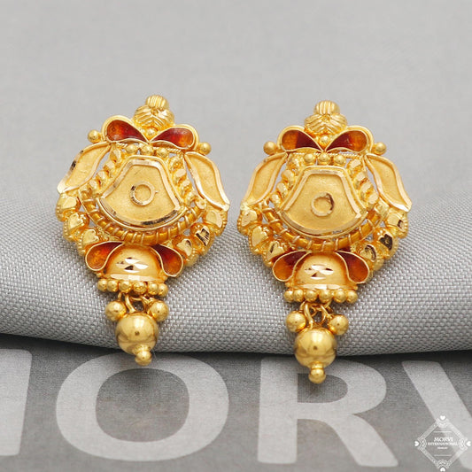Solid 22k Pure Gold Earrings, Handcrafted Gold Earrings for women, Indian Jewelry, K5201