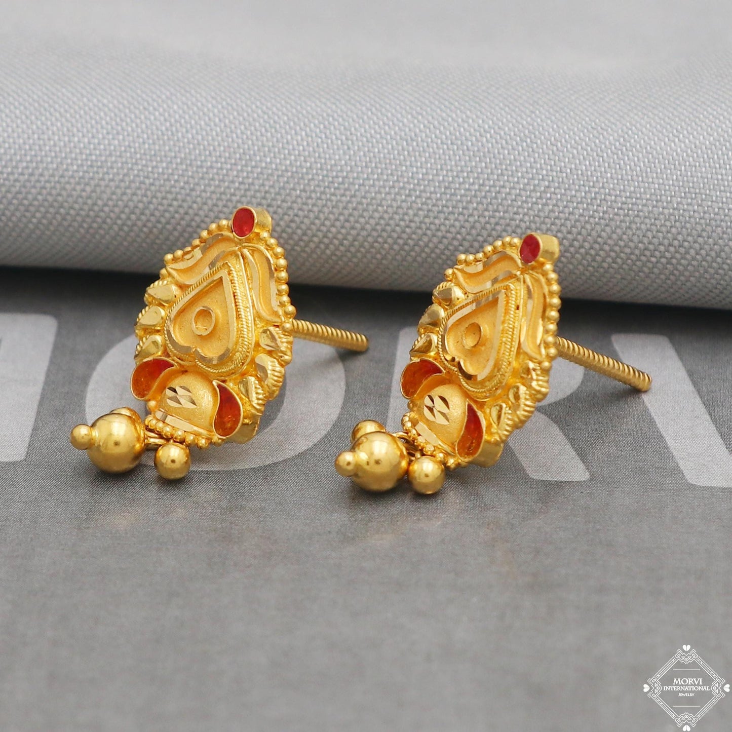 solid 22k gold earrings real gold solid 22kt earrings, women gold earrings, K5205