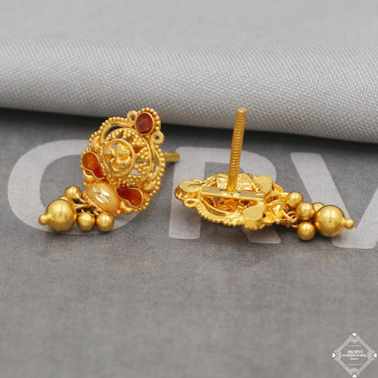 22k Gold Earrings Dangle Small Tiny Bells Party Wear Handmade Indian 22kt Gold Dangle screw back Earrings Jewelry for Gift, K5154