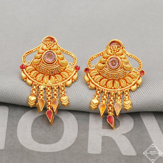 Pure 22k Gold Earrings Jewelry Handmade Indian 22kt Gold stud screw back Earrings Jewelry for Gift, K5160