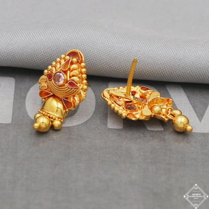 22k Gold Earrings Dangle Bells Party Wear Handmade Indian 22kt Gold Dangle screw back Earrings Jewelry for Gift, K5163