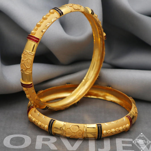 Pure 22k Gold Bangles Indian Handmade round Bracelet kadas , Traditional Rajasthan India , Bangle Bracelet pair Wedding Jewelry, K5166