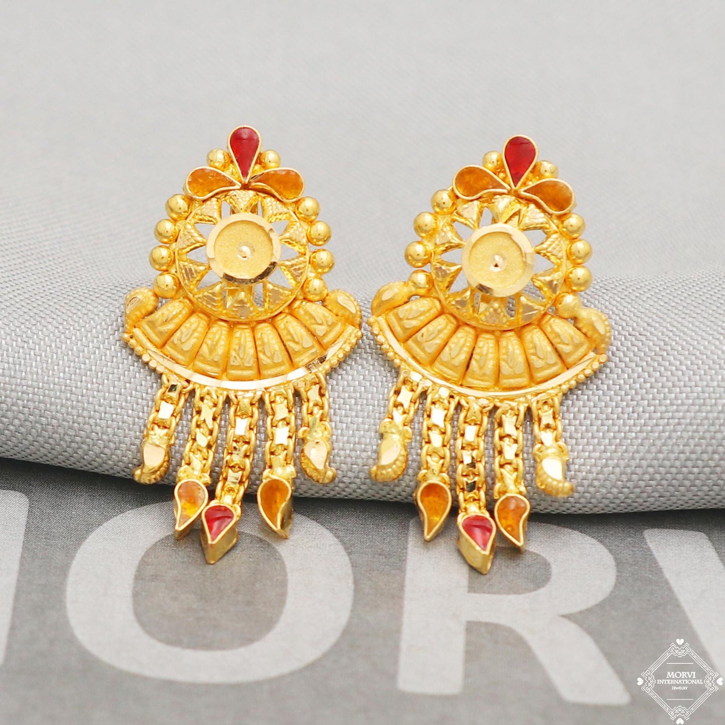 22k solid gold dangle stud earrings jewelry, K5218