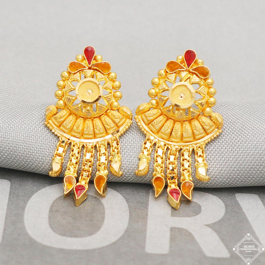 22k solid gold dangle stud earrings jewelry, K5218