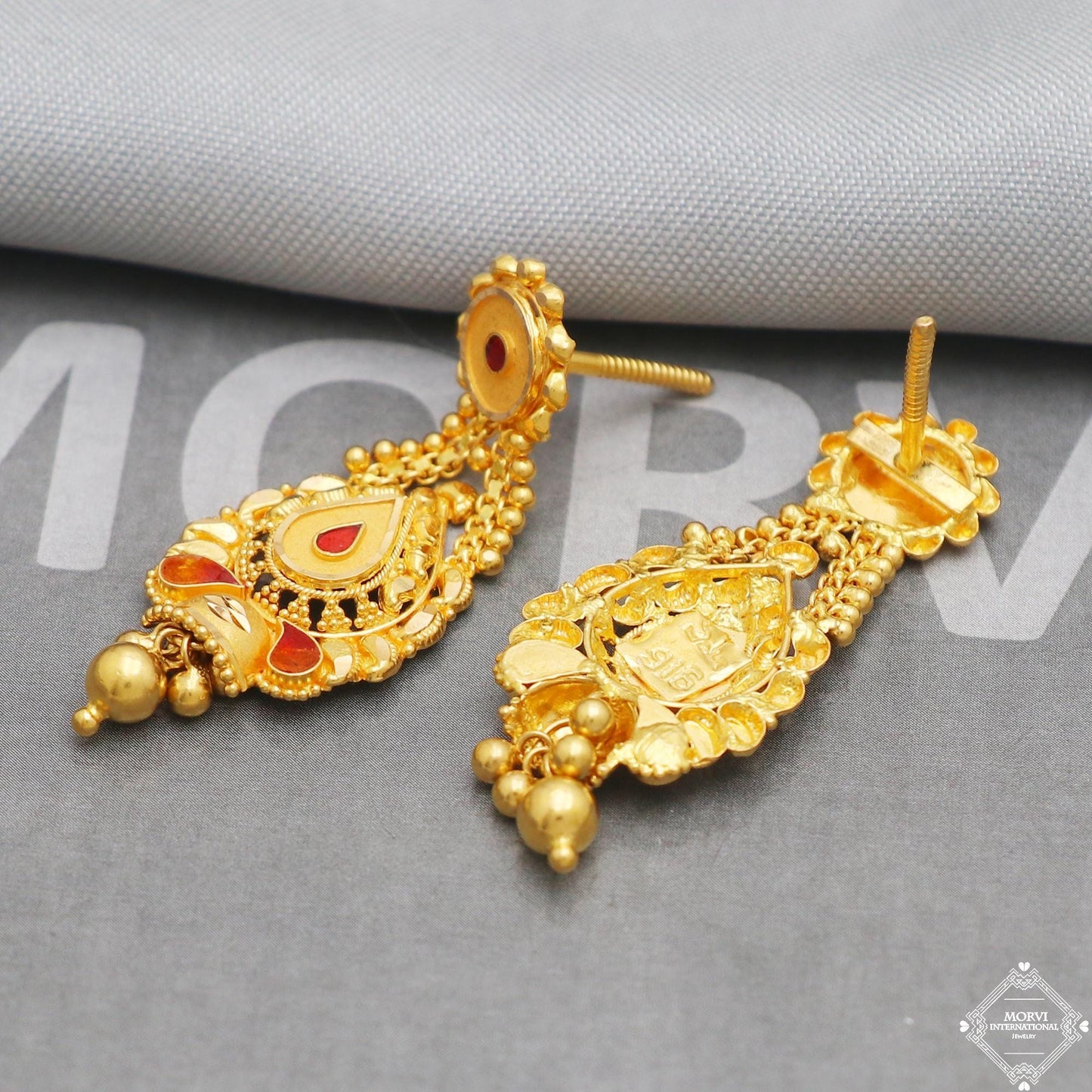 22k solid gold dangle stud earrings jewelry, K5219