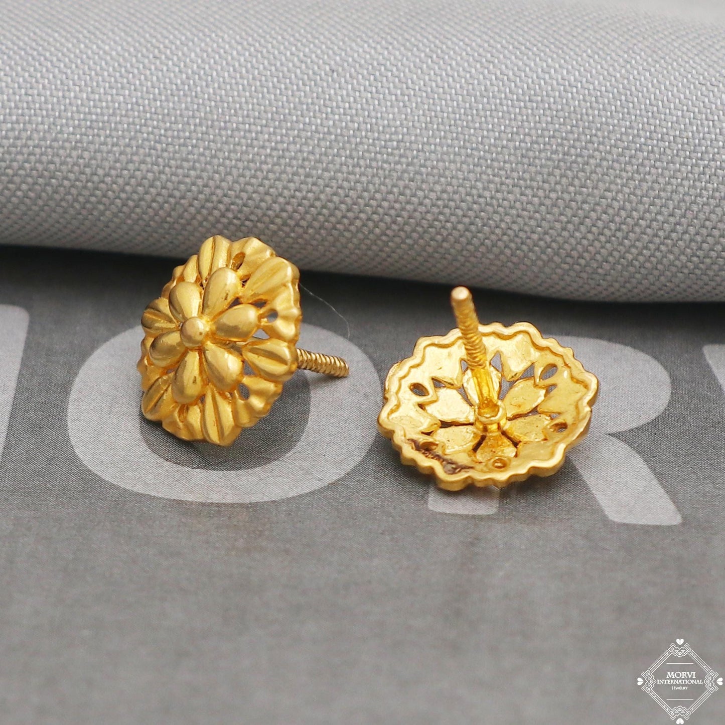 22k 22kt 22 karat solid gold tops stud earrings jewelry, K5224