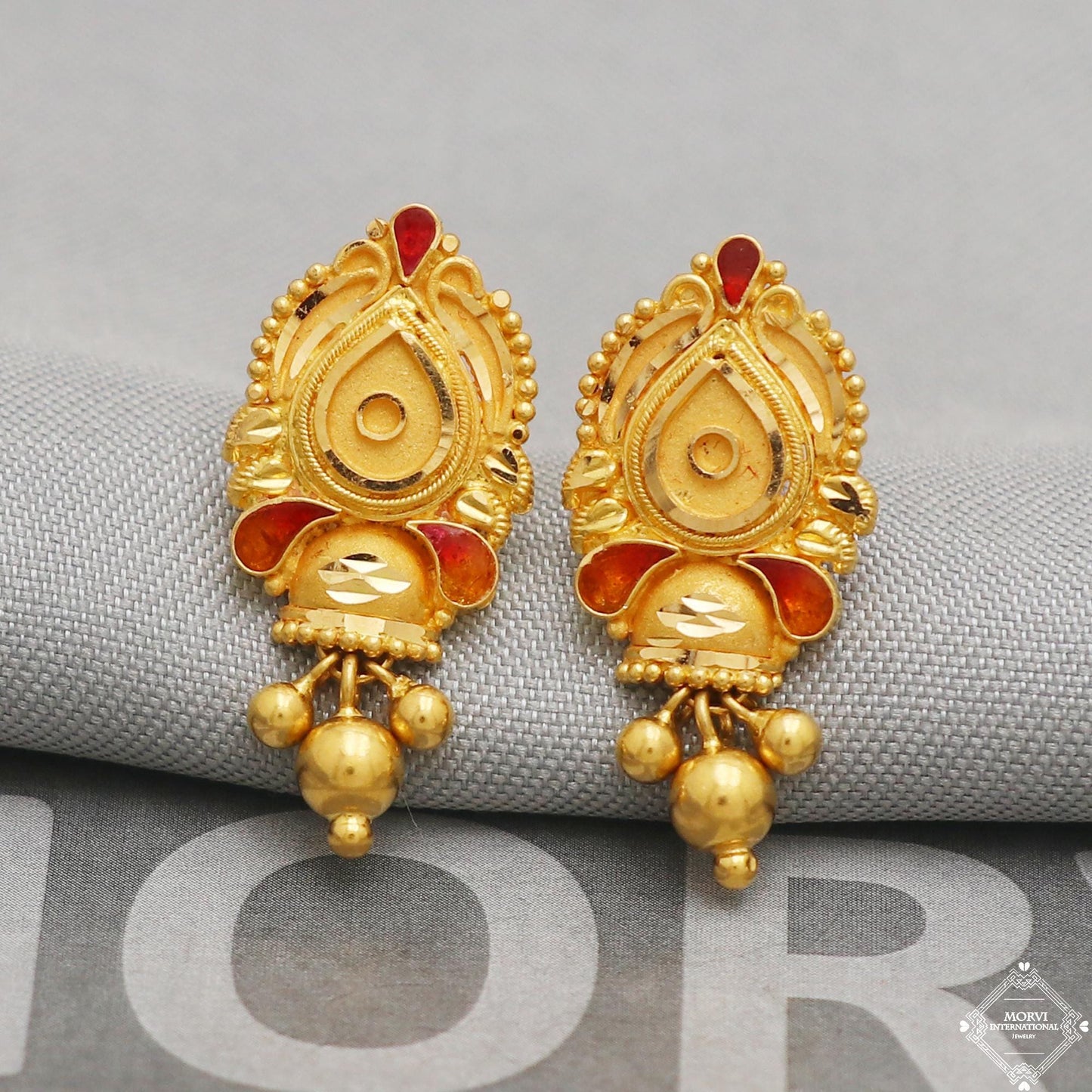 22kt solid gold dangling beads screw back earrings jewelry, K5226