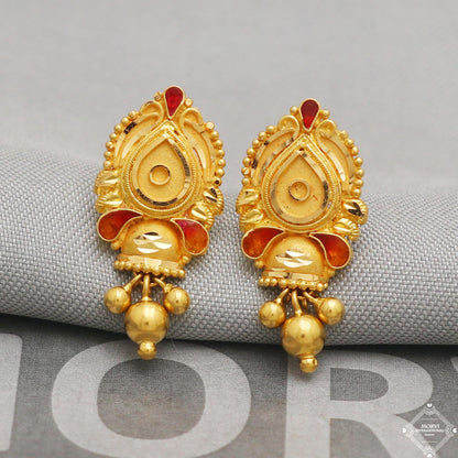 22kt solid gold dangling beads screw back earrings jewelry, K5226