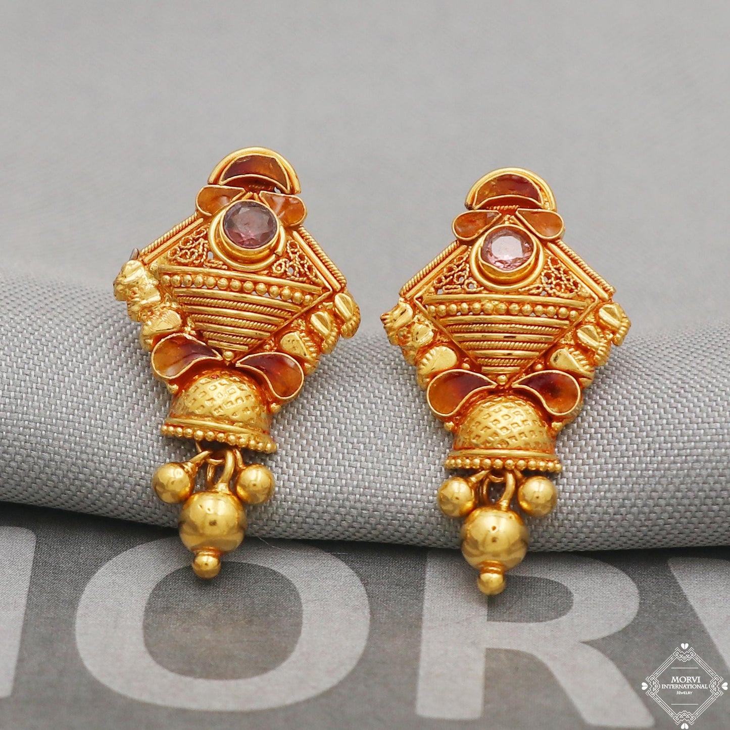 22k 22kt 22 karat solid gold dangle stud earrings jewelry, K5230