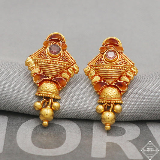 22k 22kt 22 karat solid gold dangle stud earrings jewelry, K5230