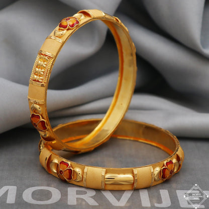 Pure 22k Gold Bangles Indian Handmade round Bracelet kadas , Traditional Rajasthan India , Bangle Bracelet pair Wedding Jewelry, K5169