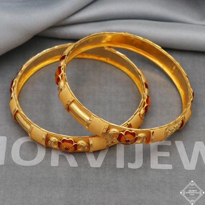 Pure 22k Gold Bangles Indian Handmade round Bracelet kadas , Traditional Rajasthan India , Bangle Bracelet pair Wedding Jewelry, K5169