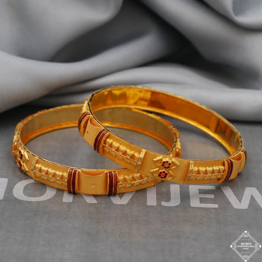 22k 22 karat Gold Bangles Bracelet Pair Wedding Jewelry, inner wax filled, K5171