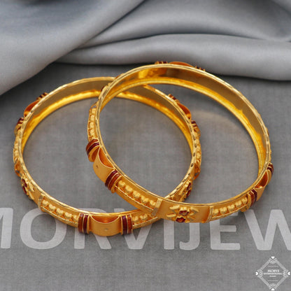 22k 22 karat Gold Bangles Bracelet Pair Wedding Jewelry, inner wax filled, K5171