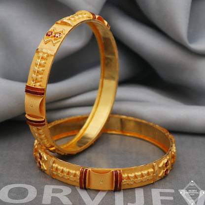 22k 22 karat Gold Bangles Bracelet Pair Wedding Jewelry, inner wax filled, K5171