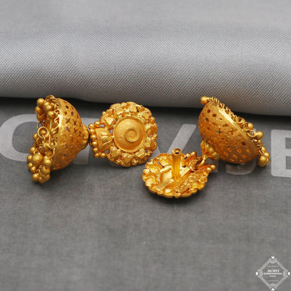 22k Yellow Gold Earrings Jhumka jewelry , handmade vintage Pure Traditional wedding indian style Dangle Jhumki Earrings Chandelier, K5237