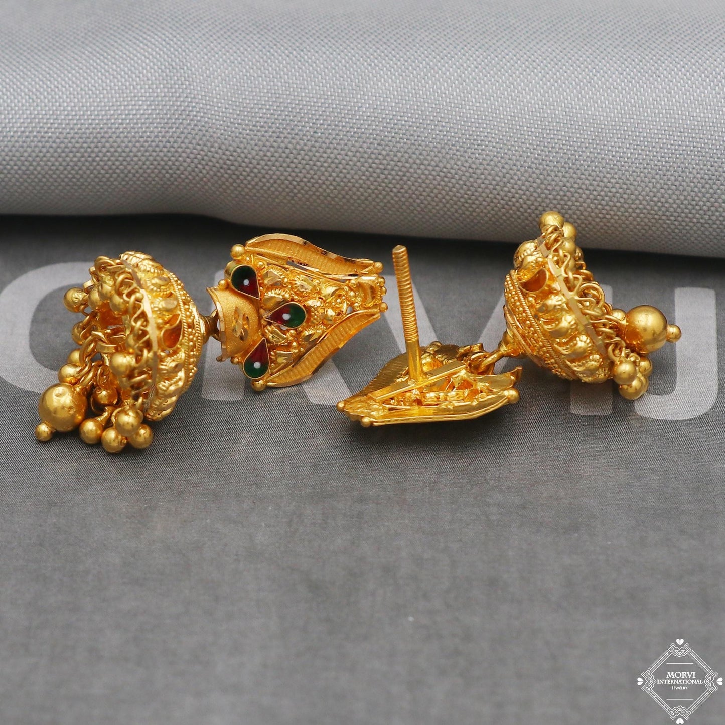 22k Yellow Gold Earrings Jhumka jewelry , handmade vintage Pure Traditional wedding indian style Dangle Jhumki Earrings Chandelier, K5238