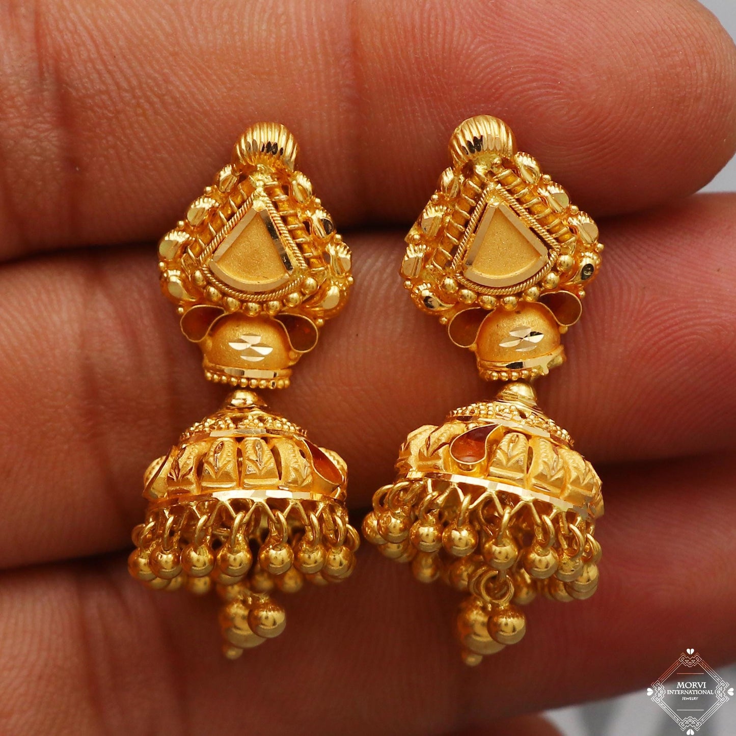 Handcrafted Solid Pure 22k Gold Earrings Jhumka jewelry, Women Gold Earrings  K5239