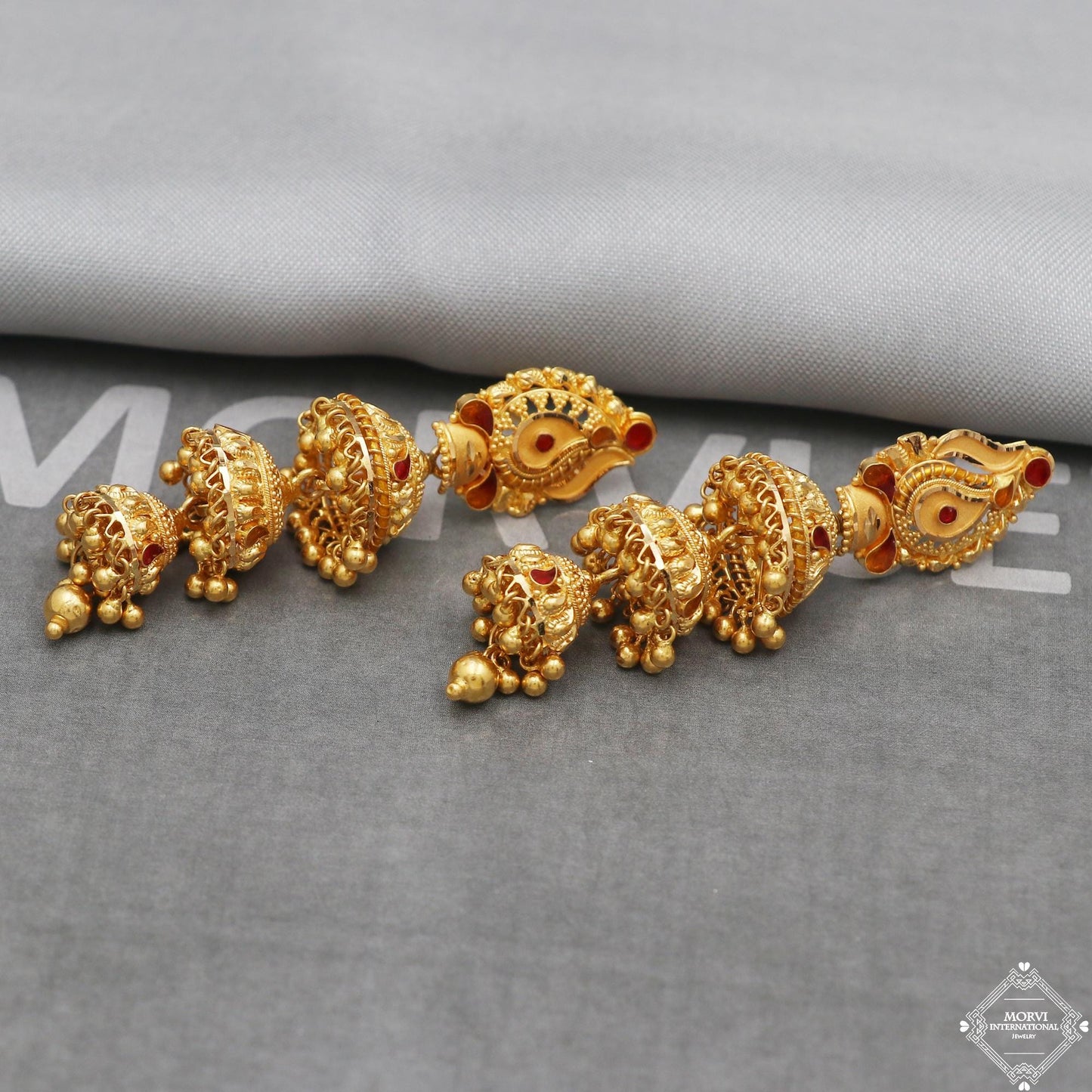 22k Yellow Gold Earrings Jhumka jewelry , handmade vintage Pure Traditional wedding indian style Dangle Jhumki Earrings Chandelier, K5242