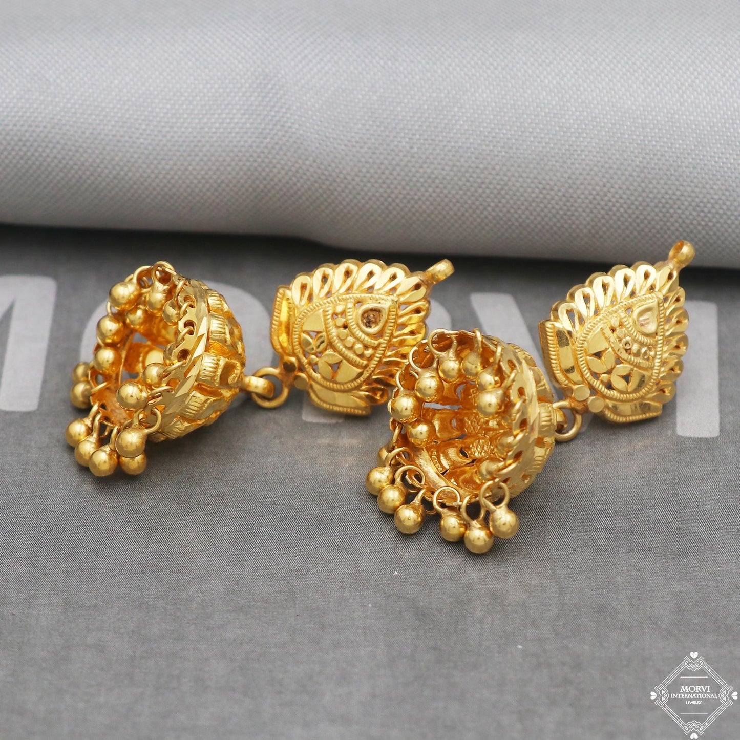 22k Yellow Gold Earrings Jhumka jewelry , handmade vintage Pure Traditional wedding indian style Dangle Jhumki Earrings Chandelier, K5245