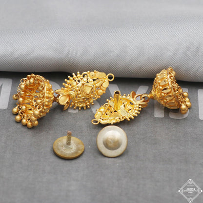 22k Yellow Gold Earrings Jhumka jewelry , handmade vintage Pure Traditional wedding indian style Dangle Jhumki Earrings Chandelier, K5246